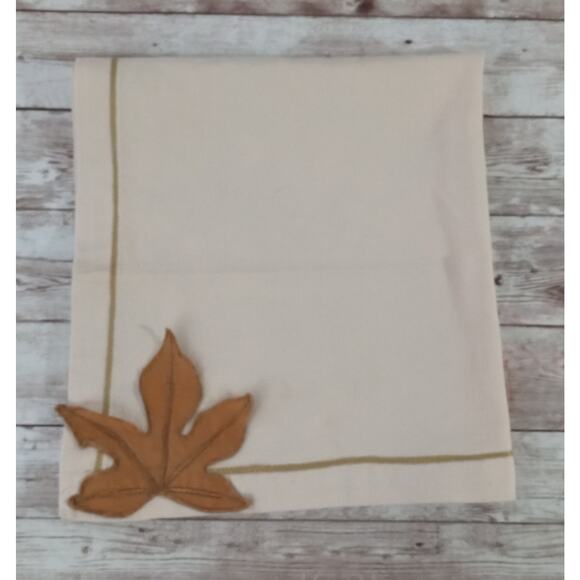 Williams Sonoma Leaf Applique Dinner Napkins Cotton Cream Autumn Fall - Picture 7 of 10